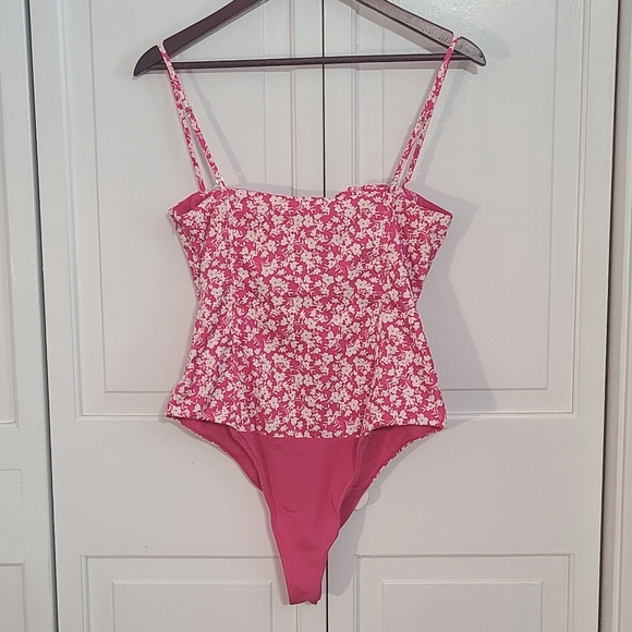 Zara Floral Corset Bodysuit Pink and White Floral Size Medium - Picture 3 of 5